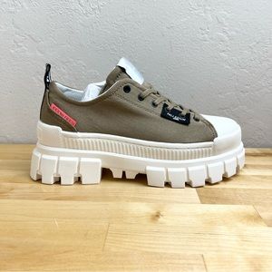 NEW Palladium Revolt Lo Textile Chunky Olive Sneaker Boots Women's US Size 8